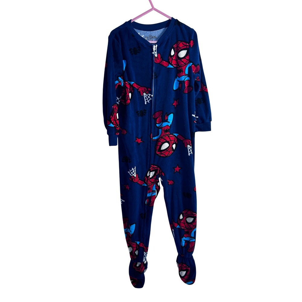 Marvel Spider-Man Footed Pajamas 5T Blue Fleece Zip Up Sleeper Kids
